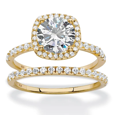 DiamonArt® Womens 2 1/2 CT. T.W. Cubic Zirconia 14K Gold Over Silver Halo Bridal Set