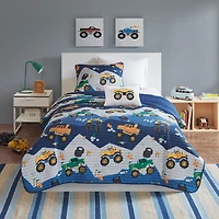 Intelligent Design Gavin Monster Truck Reversible Quilt Set With Throw Pillow