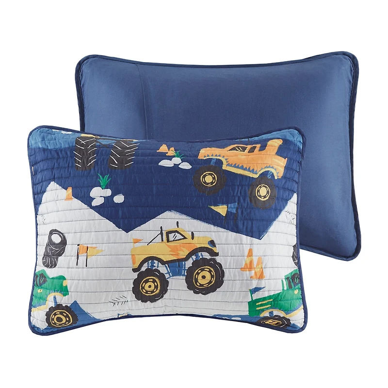 Intelligent Design Gavin Monster Truck Reversible Quilt Set With Throw Pillow