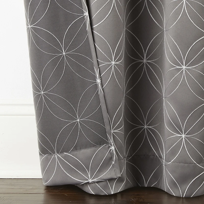 Regal Home Perth Geometric Embroidery Rod Pocket Blackout Set of 2 Curtain Panel