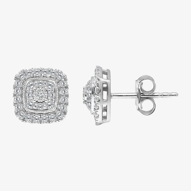 Tru Miracle (I / I1) 1/2 CT. T.W. Lab Grown White Diamond 10K Gold 9.3mm Cushion Stud Earrings