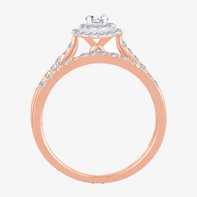 Round 1/2 CT.T.W. Natural Diamond Side Stone Halo Bridal Set 10K or 14K Gold