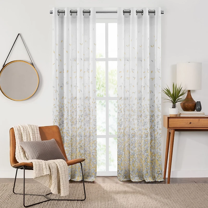 Fieldcrest Arden Floral Flutter Cotton Grommet Top Sheer Single Curtain Panel