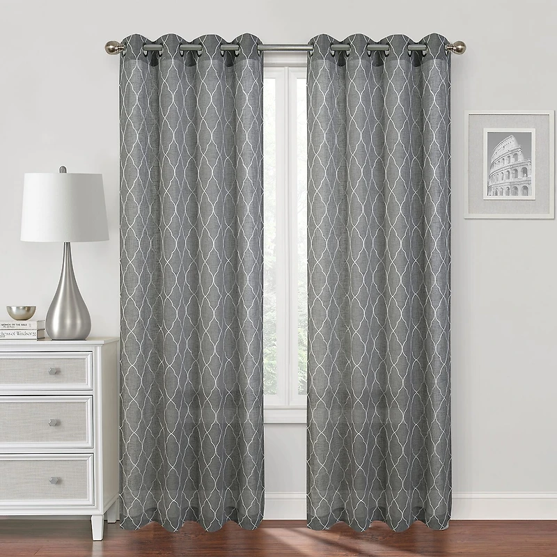 Regal Home Bayview Grommet Top Embroidered Sheer Single Curtain Panel