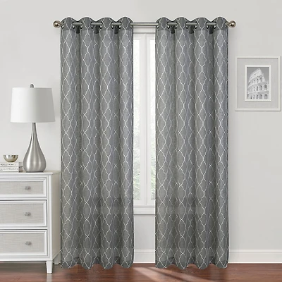 Regal Home Bayview Grommet Top Embroidered Sheer Single Curtain Panel