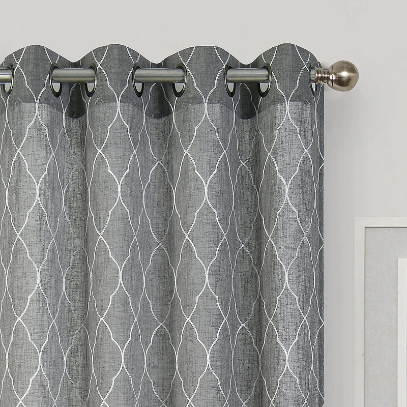 Regal Home Bayview Grommet Top Embroidered Sheer Single Curtain Panel