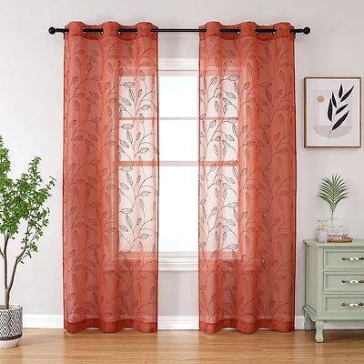Regal Home Jaffa Grommet Top Embroidered Sheer Set of 2 Curtain Panel