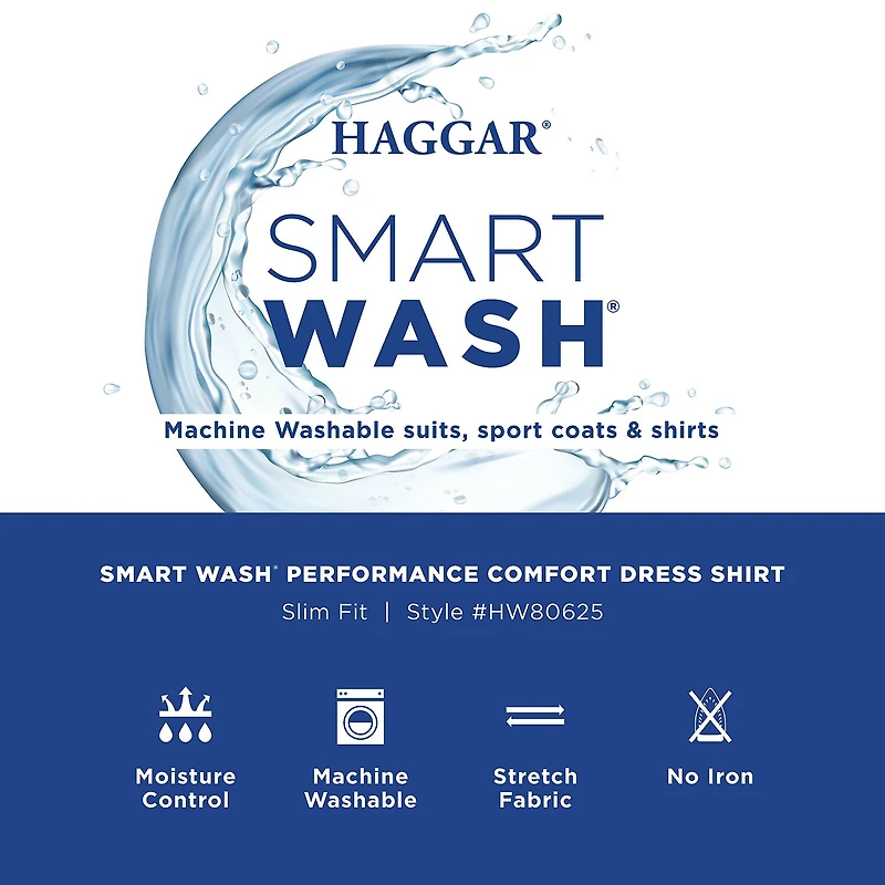 Haggar Smart Wash Mens Slim Fit Easy Care Long Sleeve Dress Shirt