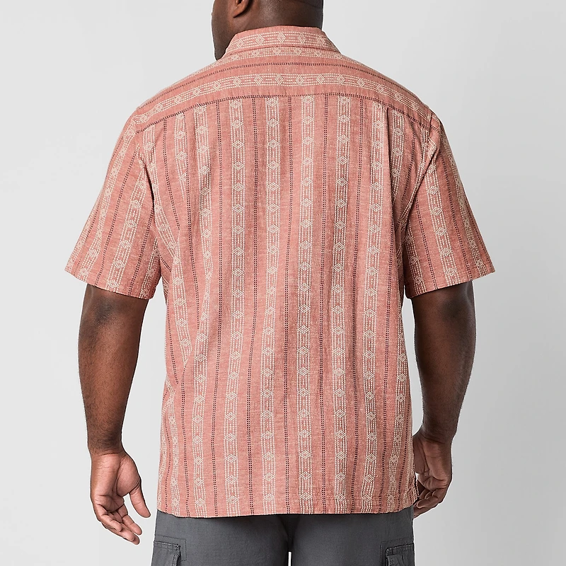 mutual weave Camp Mens Easy-on + Easy-off Short Sleeve Classic Fit Big and Tall Button-Down Shirt