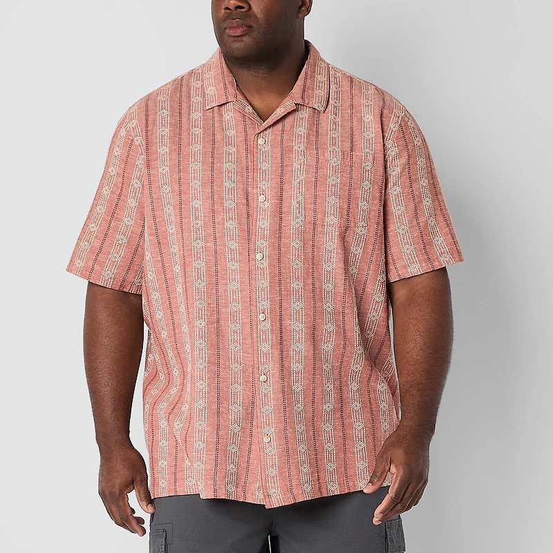 mutual weave Camp Mens Easy-on + Easy-off Short Sleeve Classic Fit Big and Tall Button-Down Shirt
