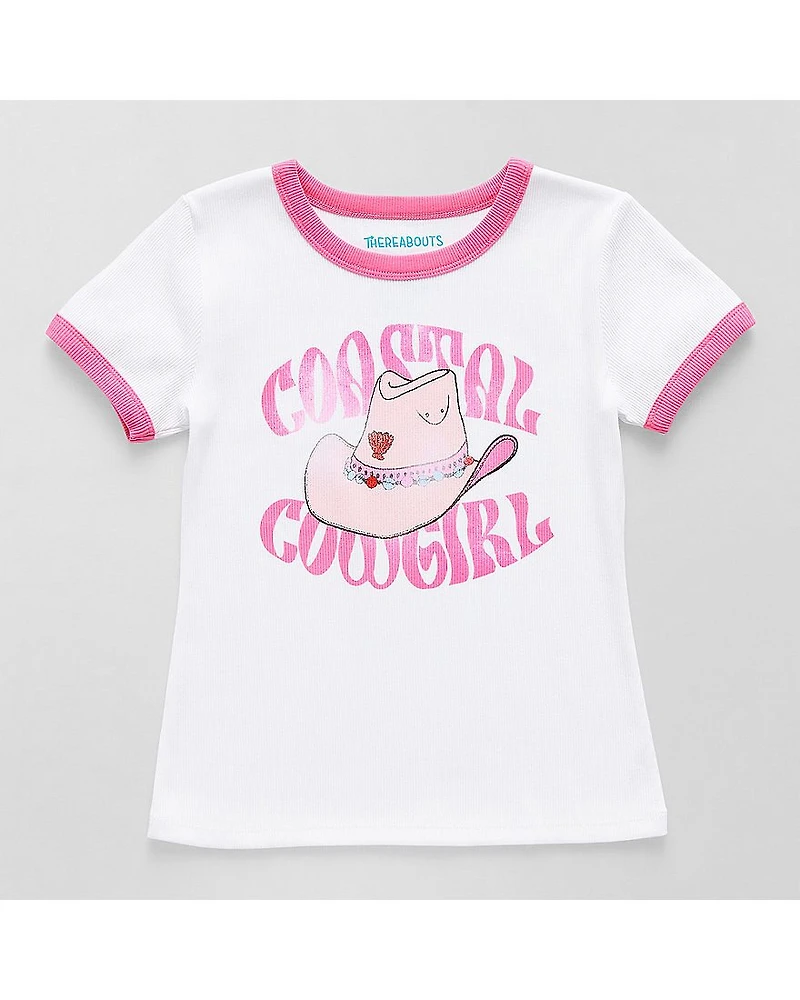 Thereabouts Rib Little & Big Kid Girls Crew Neck Short Sleeve Classic Fit Graphic T-Shirt