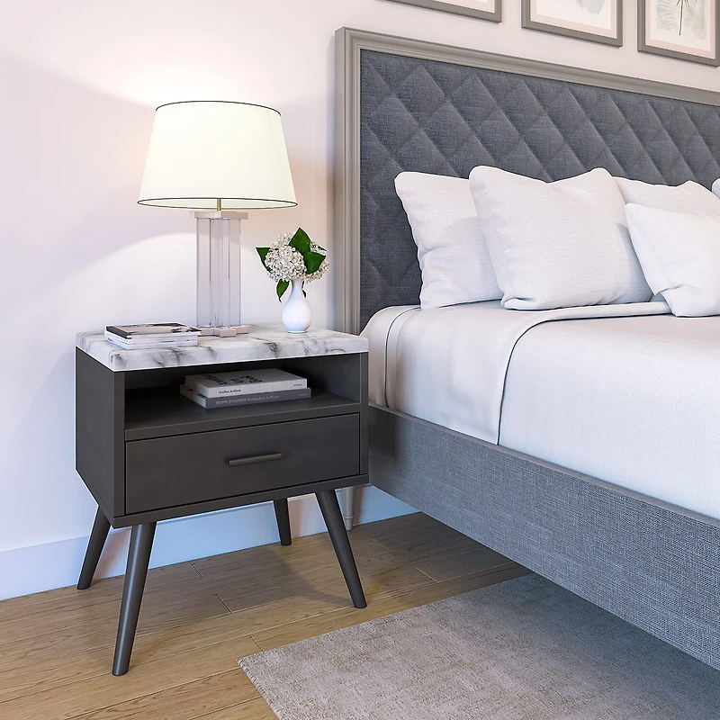 Marcello Faux Marble Top Low Profile Nightstand