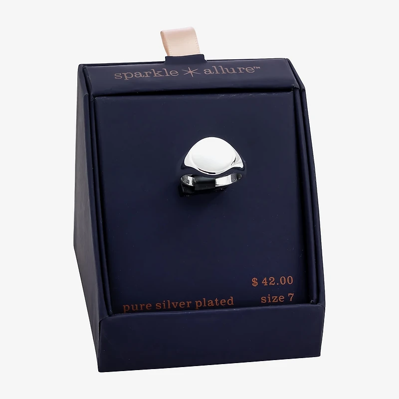 Sparkle Allure Womens Pure Silver Over Brass Round Signet Ring