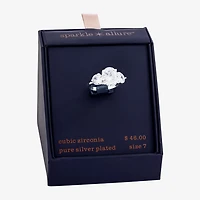 Sparkle Allure Womens Cubic Zirconia Pure Silver Over Brass Oval 3-Stone Engagement Ring
