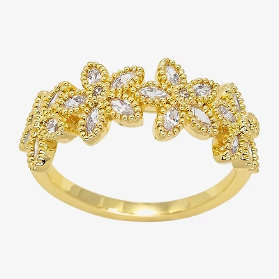 Sparkle Allure Womens 8MM Cubic Zirconia 14K Gold Over Brass Flower Band