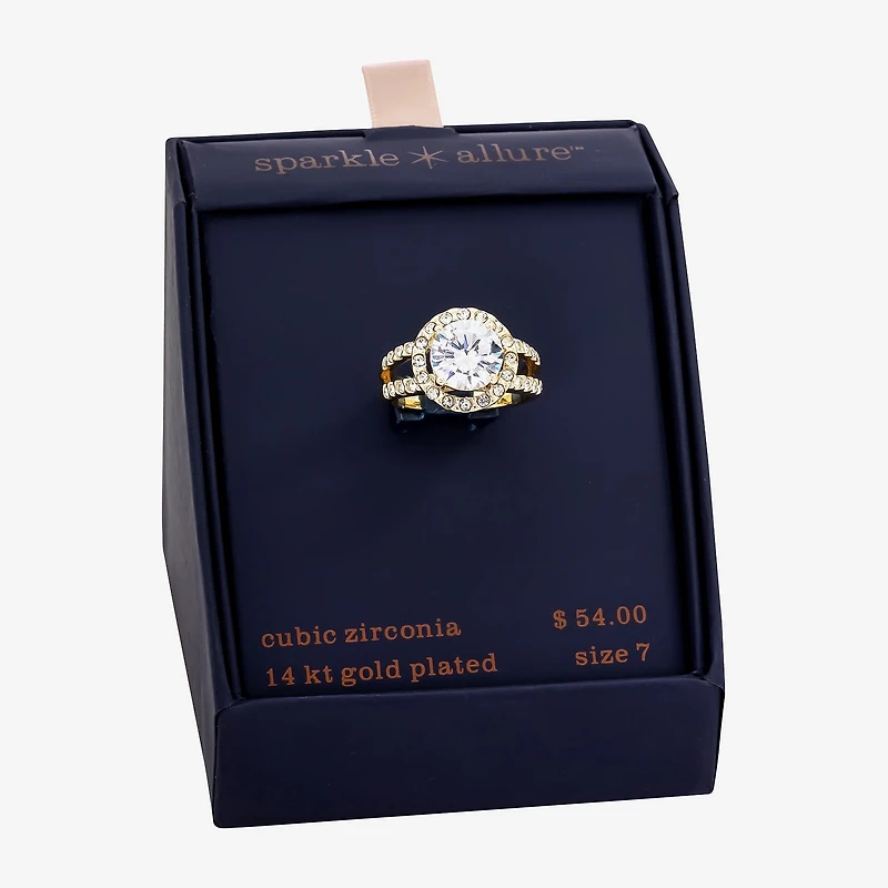 Sparkle Allure Womens Cubic Zirconia Pure Silver Over Brass Round Engagement Ring