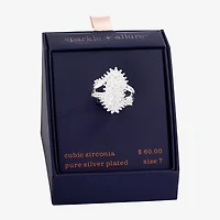 Sparkle Allure Womens Cubic Zirconia Pure Silver Over Brass Cocktail Ring