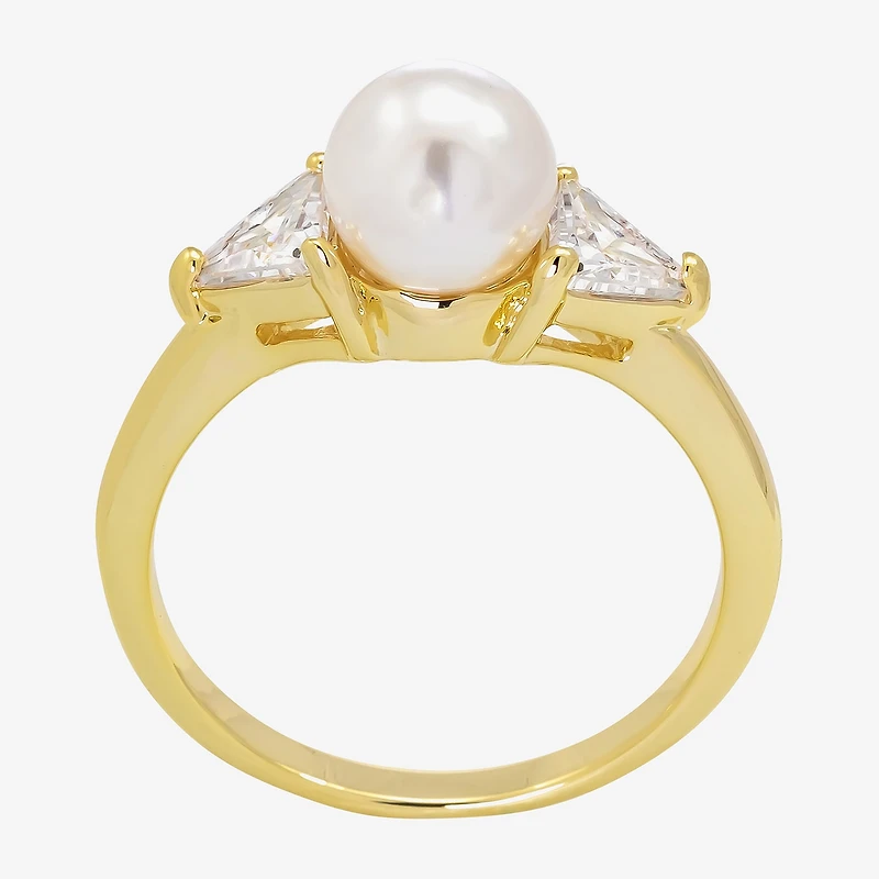 Sparkle Allure Womens 7MM Simulated Pearl 14K Gold Over Brass Band