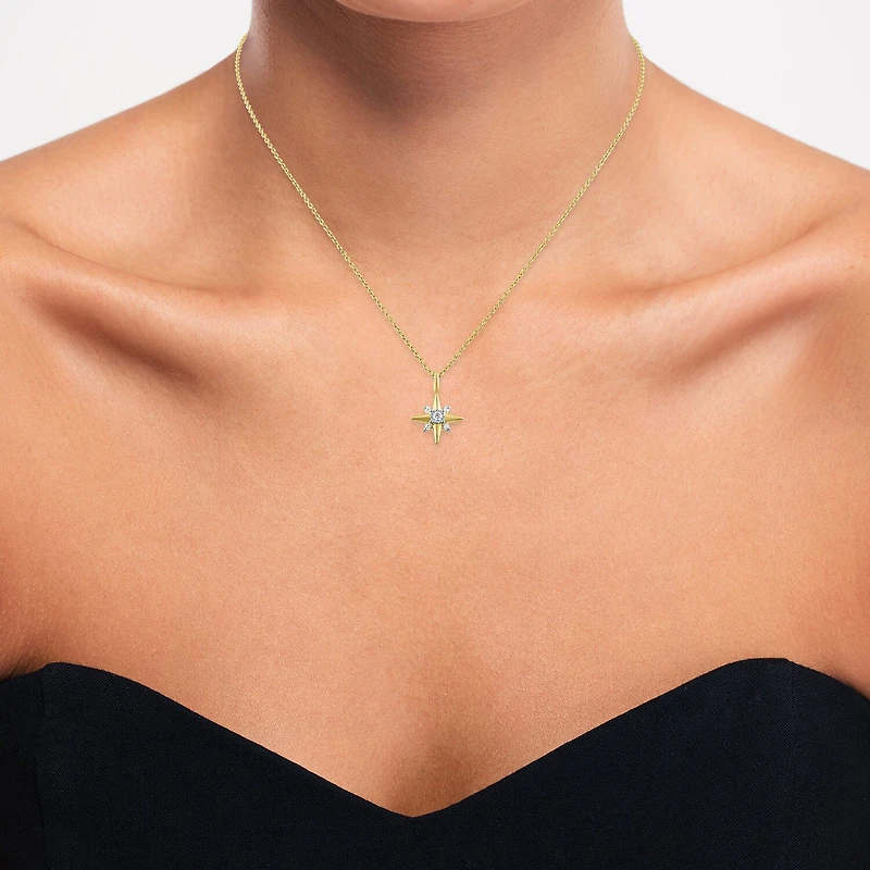 Diamond Addiction North Star (I-J / Si2-I1) Womens 1/10 CT. T.W. Lab Grown White Diamond 14K Gold Over Silver Star 18 Inch Pendant Necklace