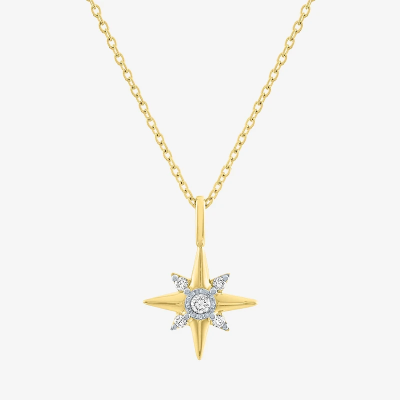 Diamond Addiction North Star (I-J / Si2-I1) Womens 1/10 CT. T.W. Lab Grown White Diamond 14K Gold Over Silver Star 18 Inch Pendant Necklace