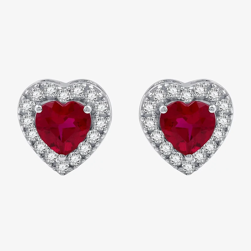 Yes, Please! Lab Created Red Ruby Sterling Silver Heart Stud Earrings