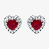 Yes, Please! Lab Created Red Ruby Sterling Silver Heart Stud Earrings