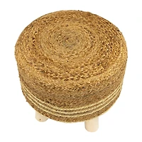 Northlight 15" Braided Jute & Wood Handmade Three Legged Floor Pillow