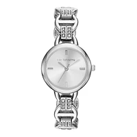 Liz Claiborne® Womens Crystal-Accent Silver-Tone Glitz Link Bracelet Watch