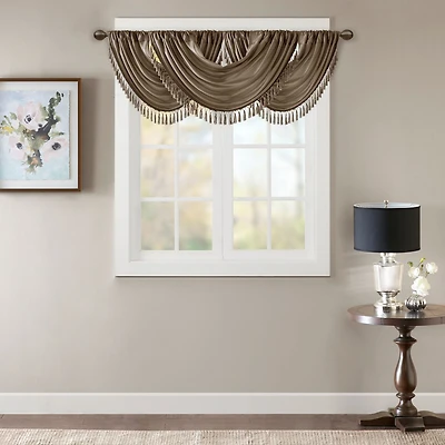 Madison Park Juline Faux Silk 38"W X 46"L Rod Pocket Waterfall Valance