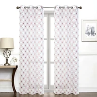 Regal Home Perth Geometric Embroidery Grommet Top Sheer Set of 2 Curtain Panel