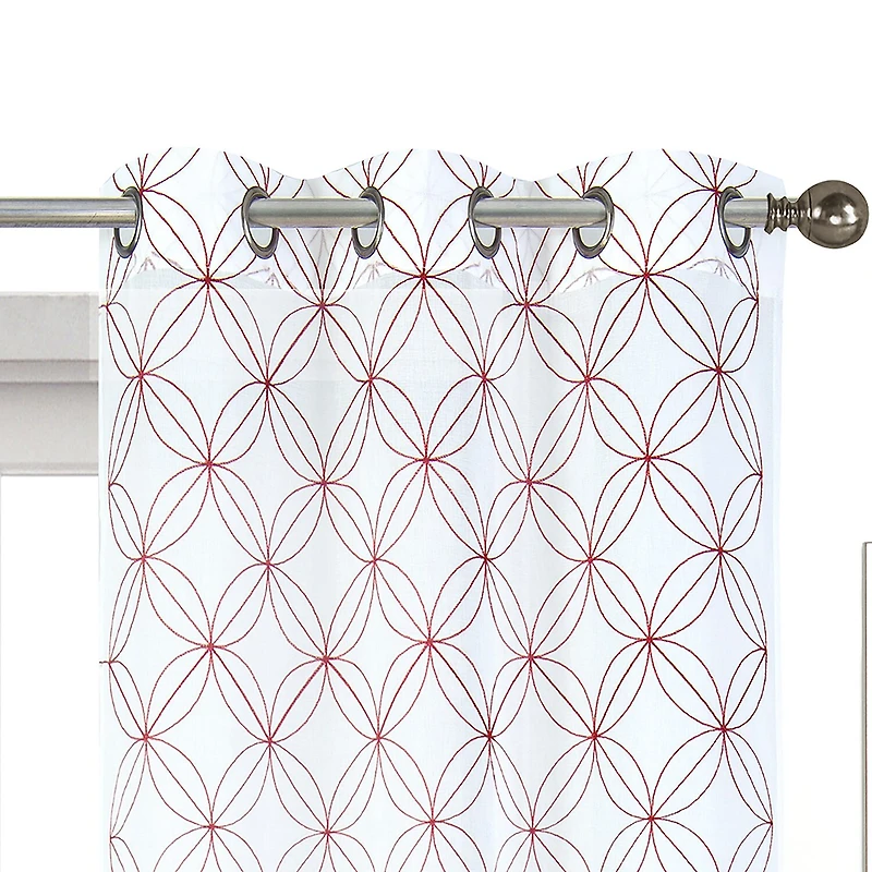 Regal Home Perth Geometric Embroidery Grommet Top Sheer Set of 2 Curtain Panel