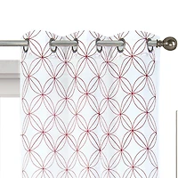 Regal Home Perth Geometric Embroidery Grommet Top Sheer Set of 2 Curtain Panel