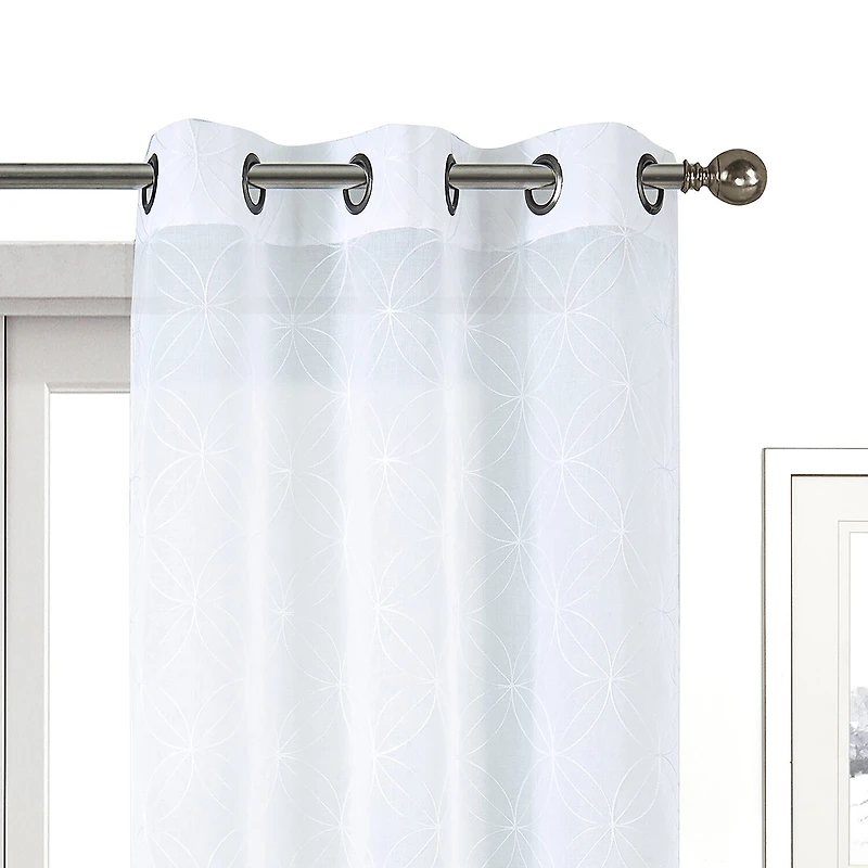Regal Home Perth Geometric Embroidery Grommet Top Sheer Set of 2 Curtain Panel