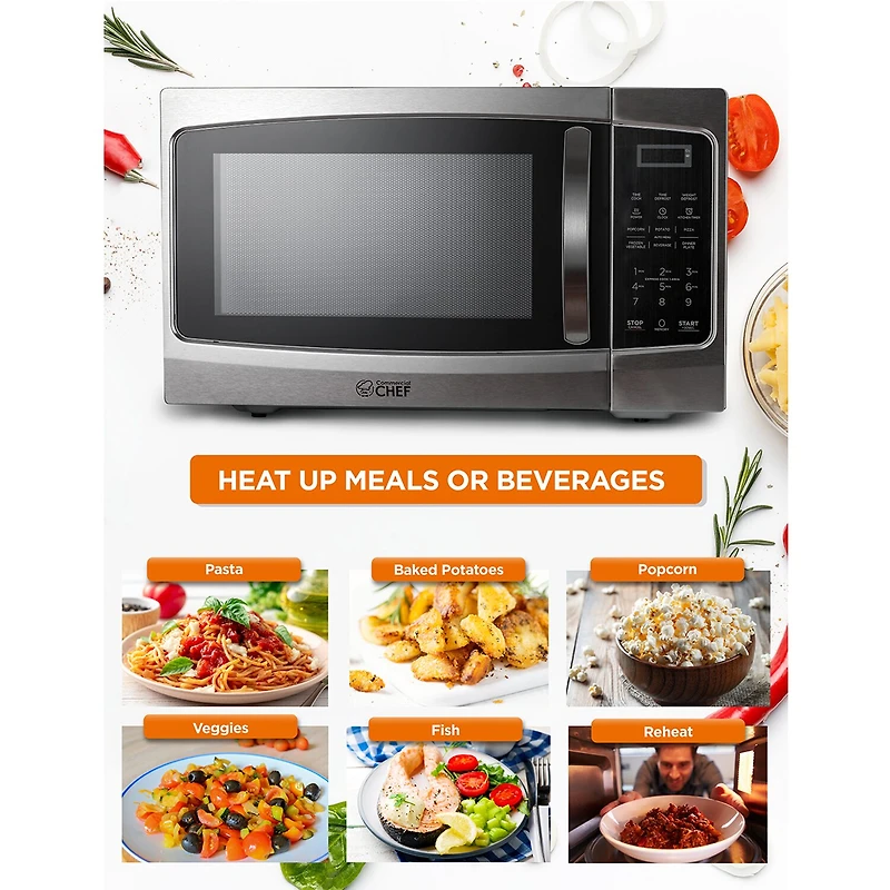 COMMERCIAL CHEF 1.3 Cu. Ft. Countertop Stainless Steel Microwave with Digital Display & 10 Power Levels