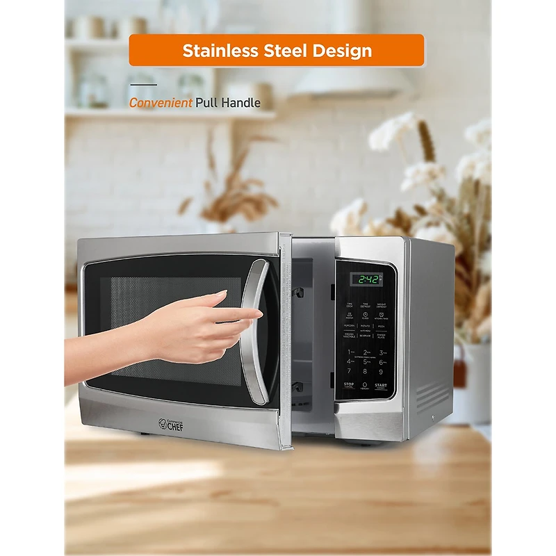 COMMERCIAL CHEF 1.3 Cu. Ft. Countertop Stainless Steel Microwave with Digital Display & 10 Power Levels