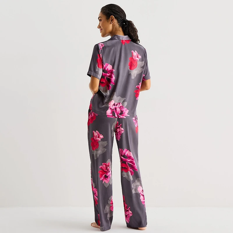 Ambrielle Womens Satin Short Sleeve 2-pc. Pajama Set