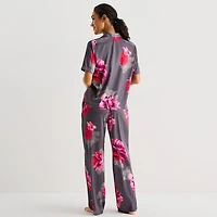 Ambrielle Womens Satin Short Sleeve 2-pc. Pajama Set
