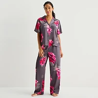 Ambrielle Womens Satin Short Sleeve 2-pc. Pajama Set