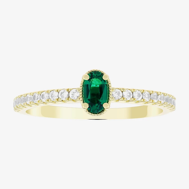 Lab Created Gemstone 14K Gold Over Silver Oval Side Stone Stack Band