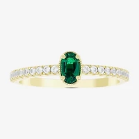 Lab Created Gemstone 14K Gold Over Silver Oval Side Stone Stack Band