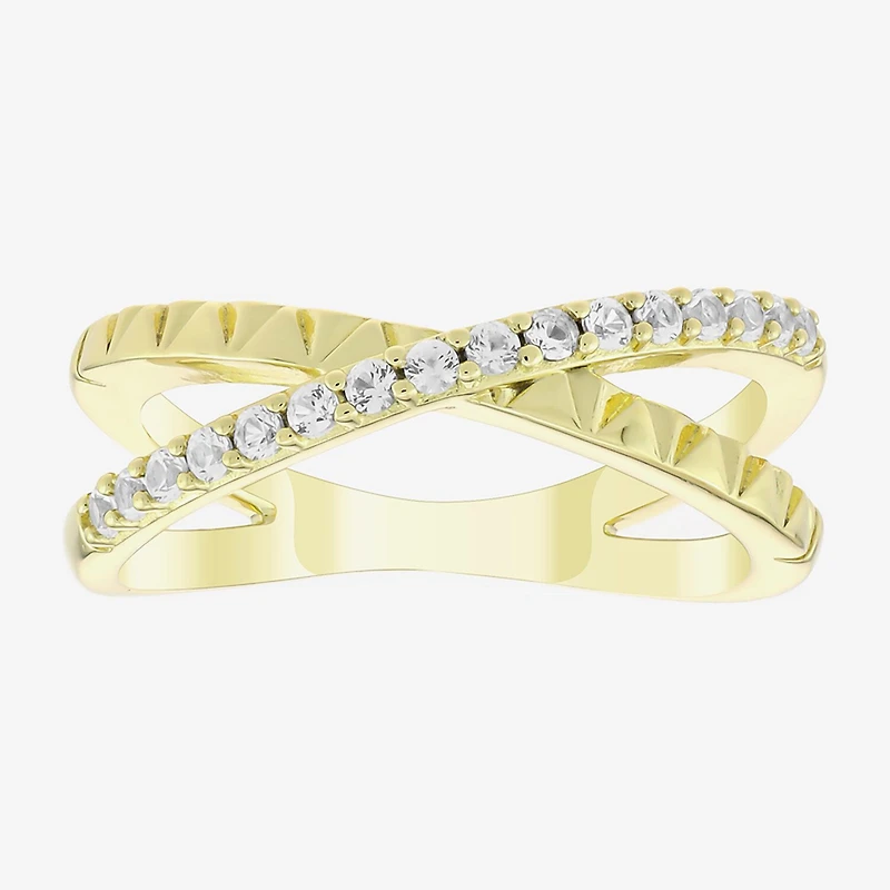 Womens Lab Created White Sapphire 14K Gold Over Silver Crossover Band