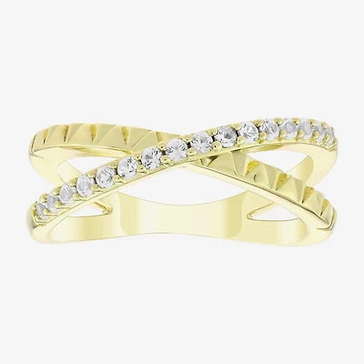 Womens Lab Created White Sapphire 14K Gold Over Silver Crossover Band