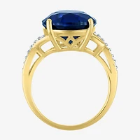 Womens Lab Created Blue Sapphire 14K Gold Over Silver Pear Side Stone Cocktail Ring
