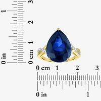 Womens Lab Created Blue Sapphire 14K Gold Over Silver Pear Side Stone Cocktail Ring
