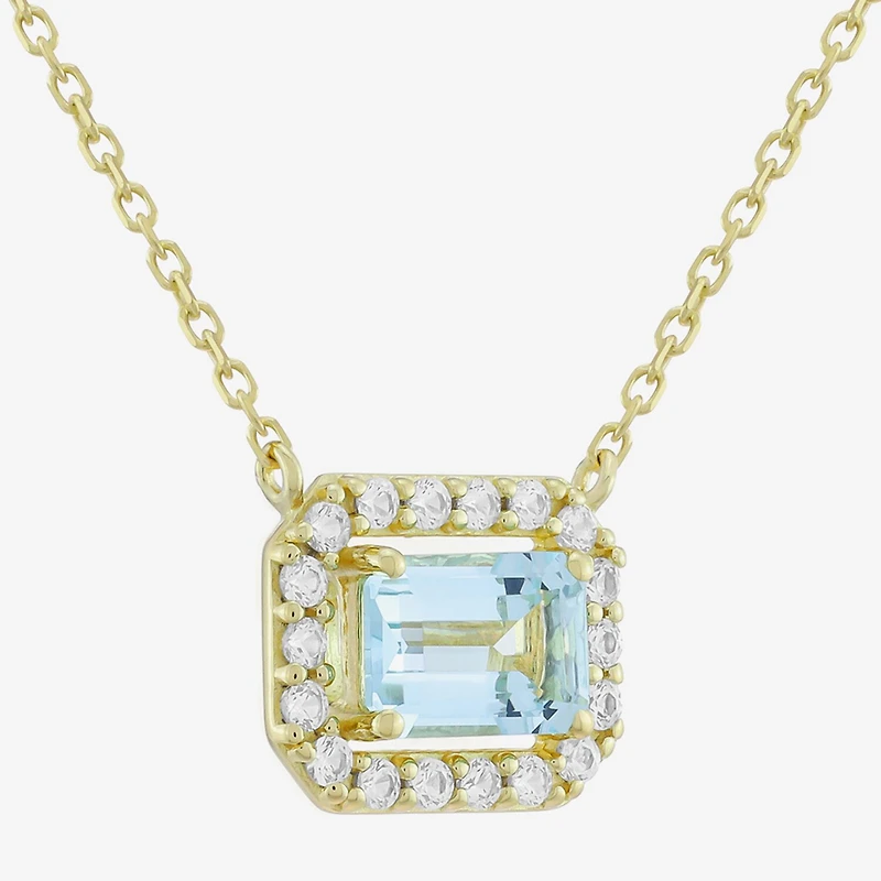 Womens Simulated Blue Aquamarine 14K Gold Over Silver 18 Inch Pendant Necklace