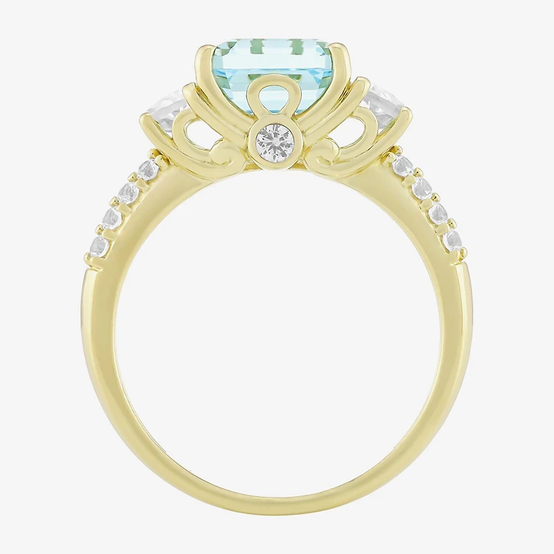 Womens Simulated Blue Aquamarine 14K Gold Over Silver Side Stone Cocktail Ring