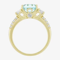 Womens Simulated Blue Aquamarine 14K Gold Over Silver Side Stone Cocktail Ring