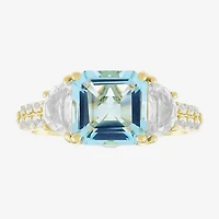 Womens Simulated Blue Aquamarine 14K Gold Over Silver Side Stone Cocktail Ring