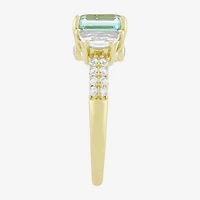 Womens Simulated Blue Aquamarine 14K Gold Over Silver Side Stone Cocktail Ring