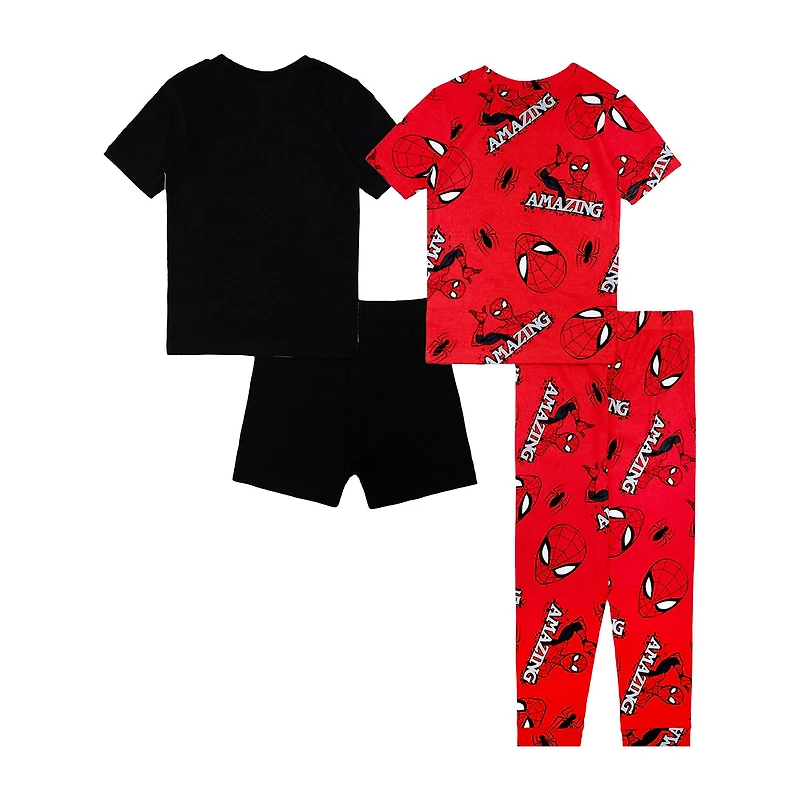 Disney Collection Boys Marvel Spiderman Crew Neck Short Sleeve 4-pc. Pajama Set
